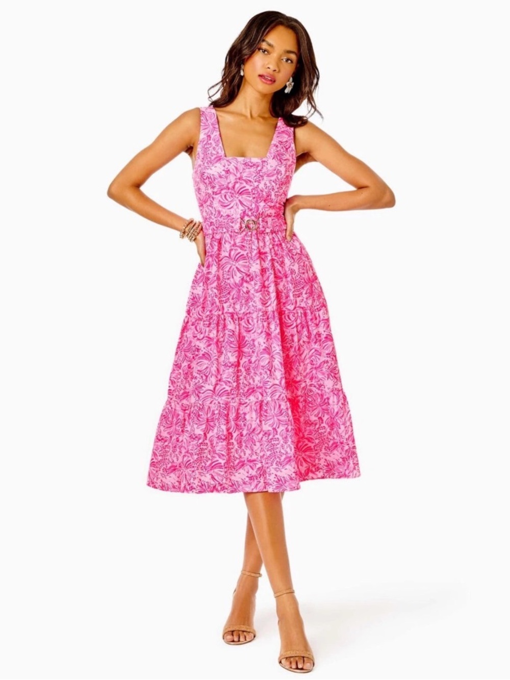 Lilly Pulitzer McKinnon Midi Dress Pink Blossom Foxy Llama Size 6